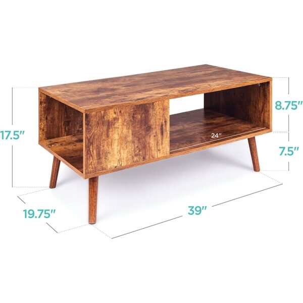 Modern Mid-Century Coffee Table Living Room Storage Shelf in Brown Wood - Image 3