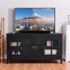 Black Wood TV Stand with Glass Panel Doors for up to 50-inch TV - Image 2