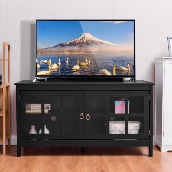 Black Wood TV Stand with Glass Panel Doors for up to 50-inch TV - Image 2