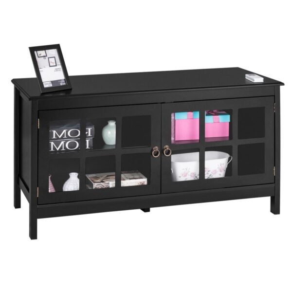 Black Wood TV Stand with Glass Panel Doors for up to 50-inch TV - Image 3