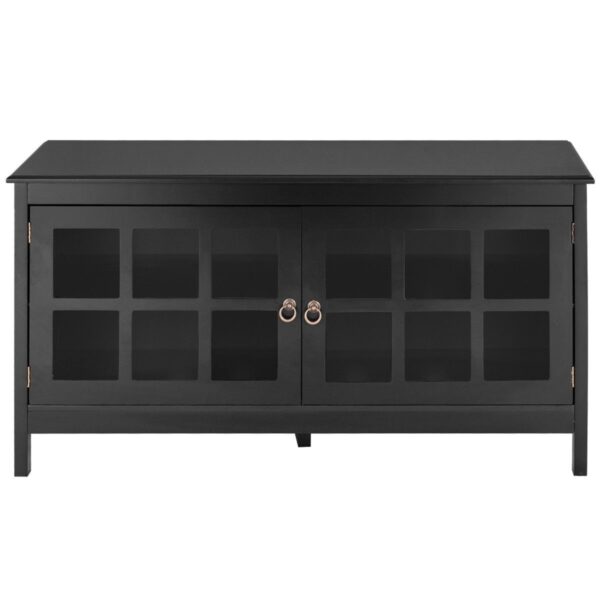 Black Wood TV Stand with Glass Panel Doors for up to 50-inch TV - Image 4