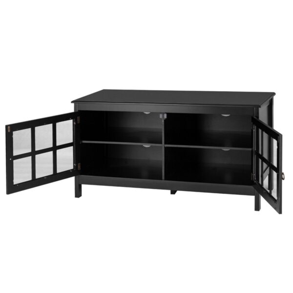 Black Wood TV Stand with Glass Panel Doors for up to 50-inch TV - Image 5