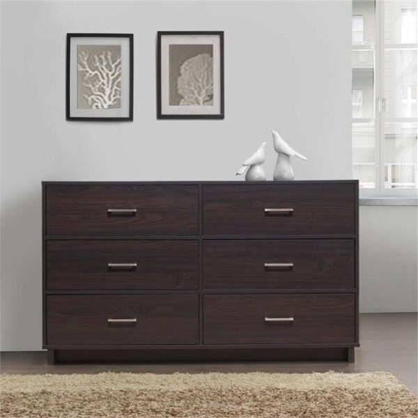 Modern 6 Drawer Double Dresser in Espresso - Image 2