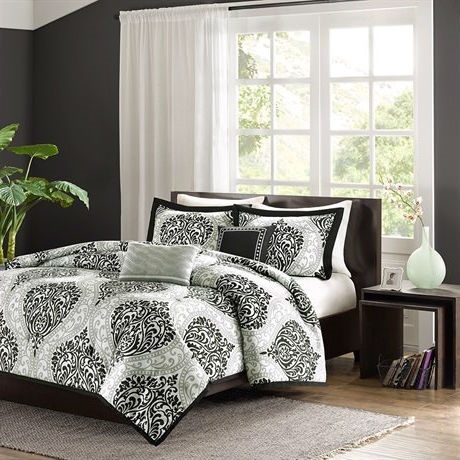 California King size 5-Piece Black White Damask Comforter Set - Image 2