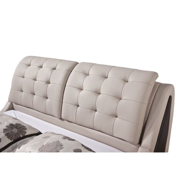 California King Light Brown Tan Faux Leather Upholstered Bed with Headboard - Image 2