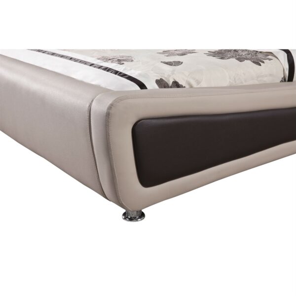 California King Light Brown Tan Faux Leather Upholstered Bed with Headboard - Image 3