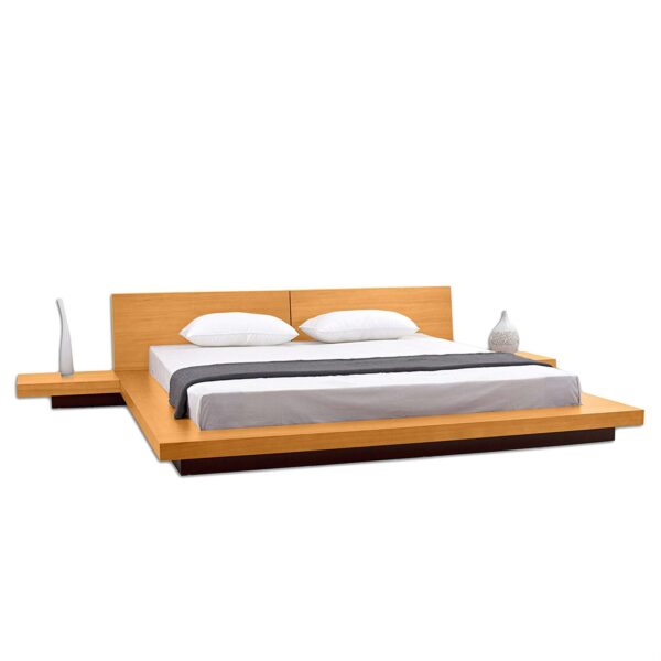 California King size Modern Platform Bed with Headboard and 2 Nightstands in Oak - Image 2