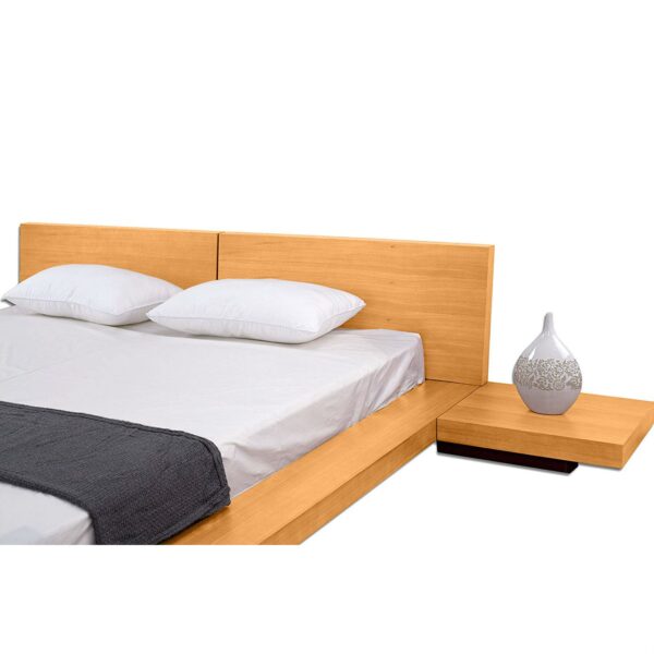 California King size Modern Platform Bed with Headboard and 2 Nightstands in Oak - Image 3