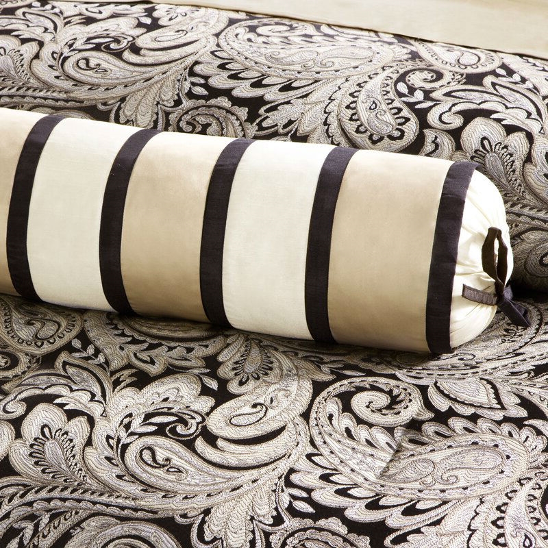 California King 12-Piece Reversible Paisley Cotton Comforter Set in Black Gold - Image 4