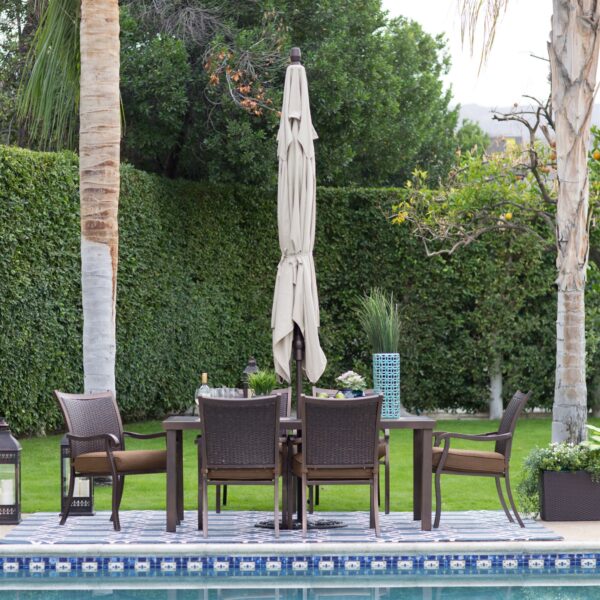 Rectangle 8-Ft x 11-Ft Patio Umbrella with Bronze Finish Pole and Beige Shade - Image 3