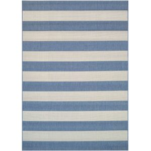 2' x 3'7 Ivory Blue Stripe Outdoor Indoor Rug