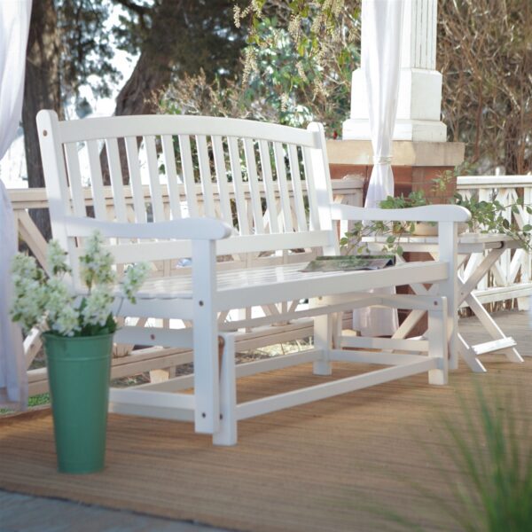 4-Ft Outdoor Patio Glider Chair Loveseat Bench in White Wood Finish - Image 2