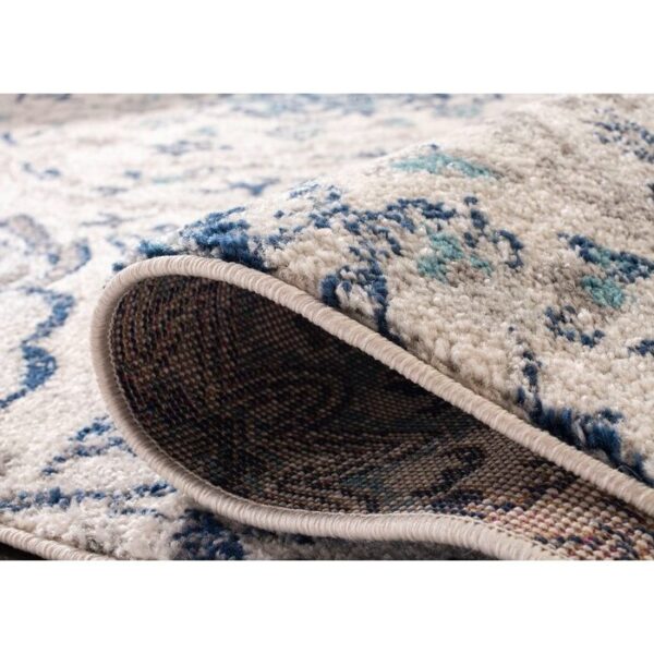 3' x 5' Coastal Blue Grey Damask Indoor Area Rug - Image 3