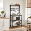 Modern 3-Shelf Black Metal Light Grey Wood Kitchen Baker's Rack Microwave Stand - Image 3