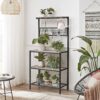 Modern 3-Shelf Black Metal Light Grey Wood Kitchen Baker's Rack Microwave Stand - Image 4