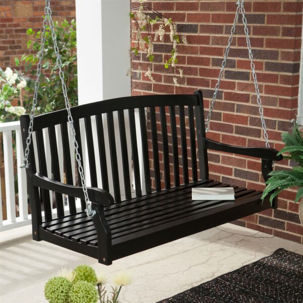 Outdoor Eco-Friendly 4-Ft Wood Porch Swing in Black - Image 2