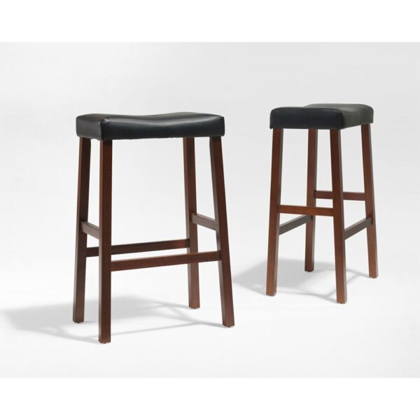 Set of 2 - Upholstered Faux Leather Saddle Seat Barstool in Cherry - Image 2