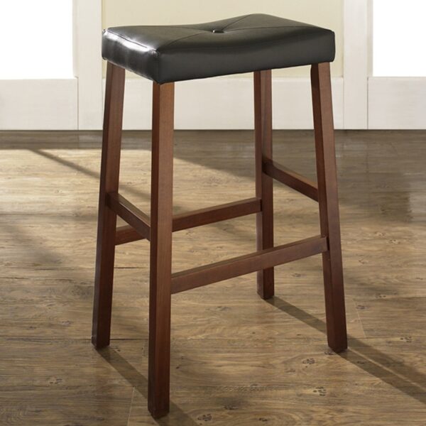 Set of 2 - Upholstered Faux Leather Saddle Seat Barstool in Cherry - Image 3