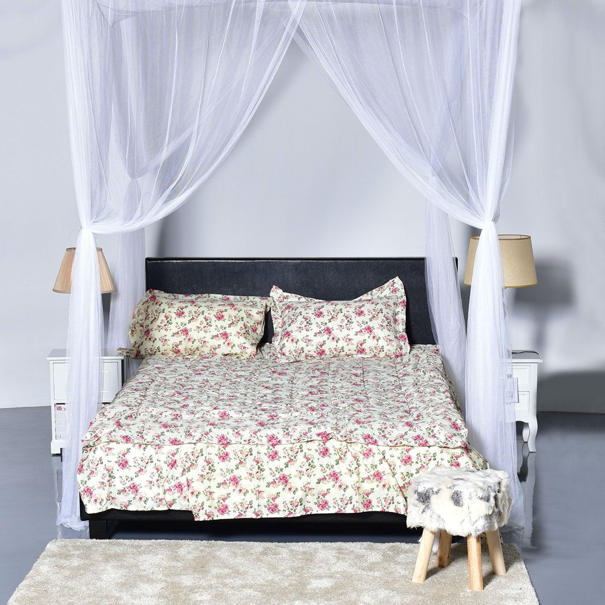 White 4-Post Bed Princess Canopy Net Netting for Full or Queen size Beds - Image 2