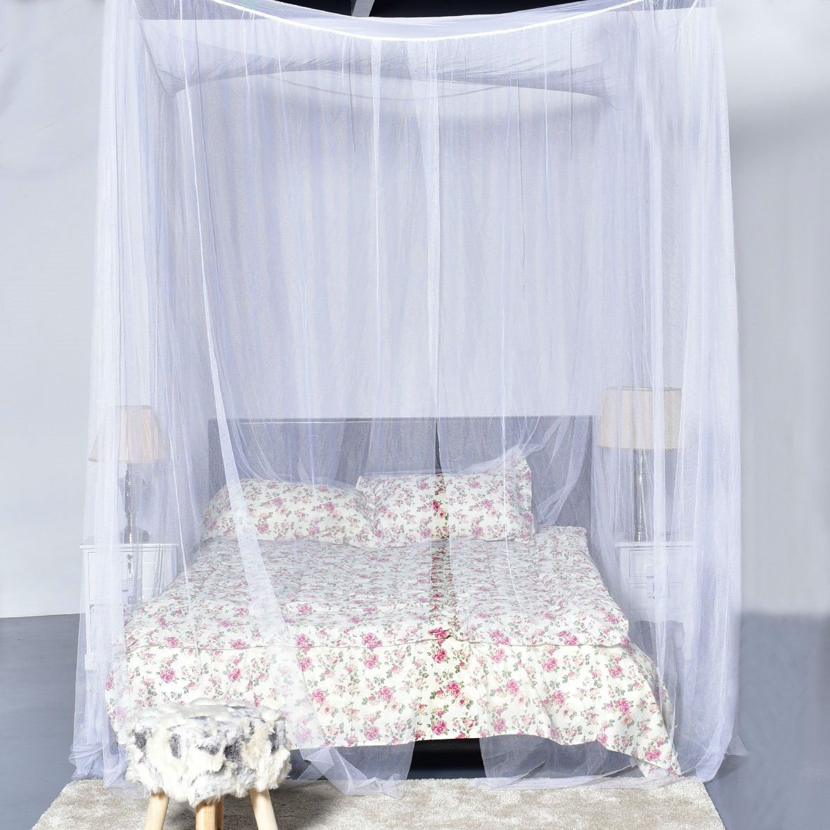 White 4-Post Bed Princess Canopy Net Netting for Full or Queen size Beds - Image 3