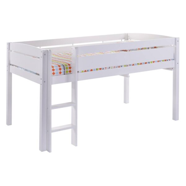 Twin size Kids Teens Bunk Loft Bed in White Wood Finish - Image 2