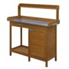Outdoor Home Garden Potting Bench with Metal Table Top and Storage Cabinet - Image 3