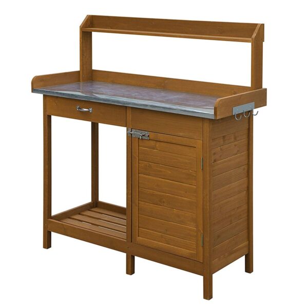 Outdoor Home Garden Potting Bench with Metal Table Top and Storage Cabinet - Image 3