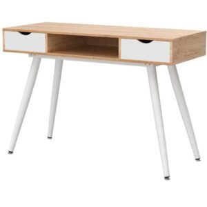 Mid-Century Modern Compact Laptop Computer Desk Writing Table White Teal Wood
