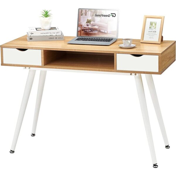 Mid-Century Modern Compact Laptop Computer Desk Writing Table White Teal Wood - Image 2