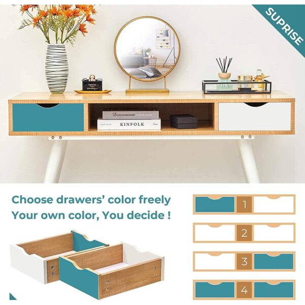 Mid-Century Modern Compact Laptop Computer Desk Writing Table White Teal Wood - Image 4