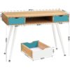 Mid-Century Modern Compact Laptop Computer Desk Writing Table White Teal Wood - Image 5