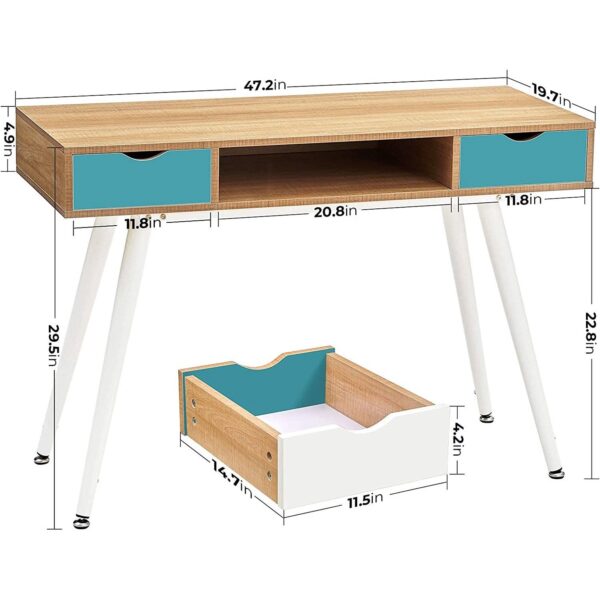 Mid-Century Modern Compact Laptop Computer Desk Writing Table White Teal Wood - Image 5