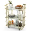 3 Tier Faux Marble Gold Rolling Bar Cart - Image 2