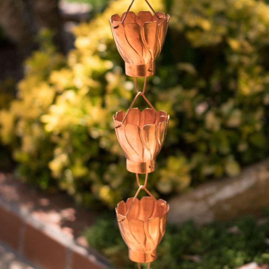 Copper 8.5 Ft Floral Petal Cups Rain Chain - Image 3