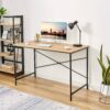 Modern Home Office Computer Desk Table with Black Metal Frame Wood Top in Oak - Image 4