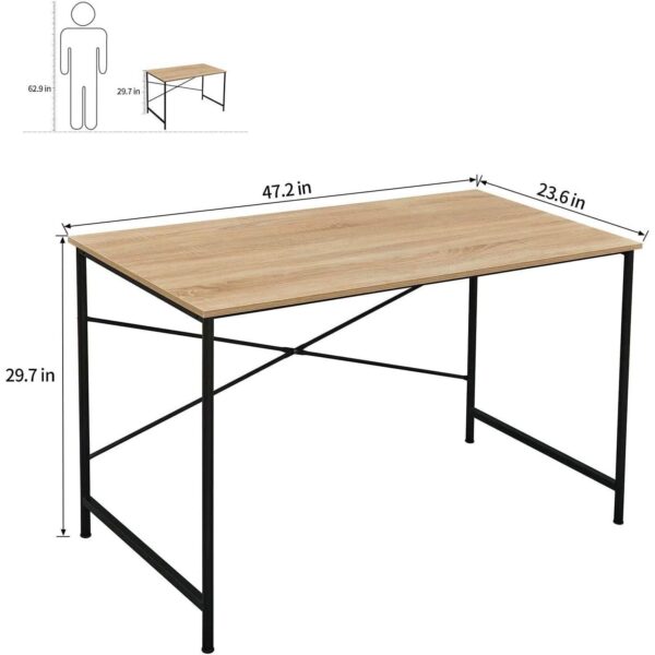 Modern Home Office Computer Desk Table with Black Metal Frame Wood Top in Oak - Image 5