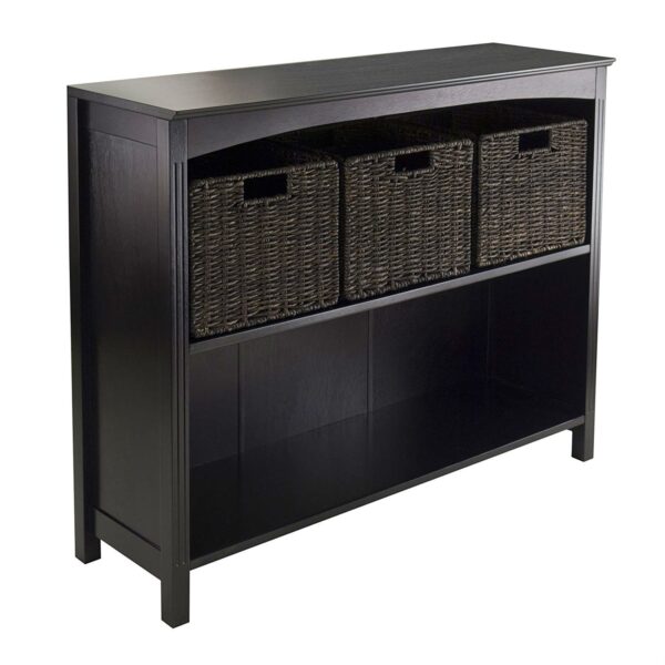 Espresso 3 Tier Bookcase Shelf Dresser with 3 Storage Baskets - Image 2