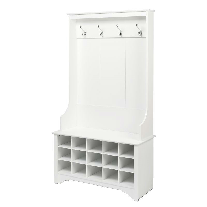 White Entryway Hall Tree Shoe Cubbie Coat Rack - Image 2