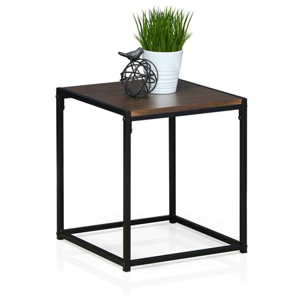 Modern Black Metal End Table Nightstand with Dark Walnut Wood Finish Top - Image 2
