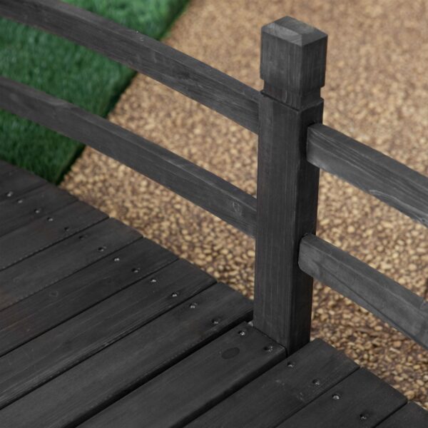 6-Ft Outdoor Wooden Garden Bridge with Handrails in Dark Charcoal Wood Stain - Image 3