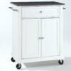 White Kitchen Cart with Granite Top and Locking Casters Wheels - Image 2