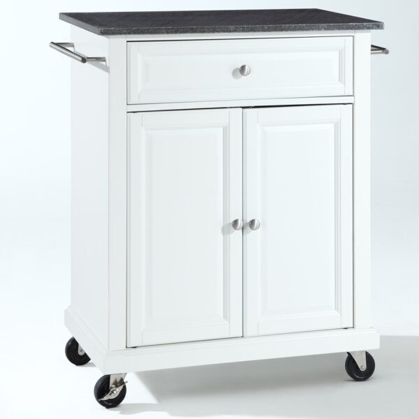 White Kitchen Cart with Granite Top and Locking Casters Wheels - Image 2