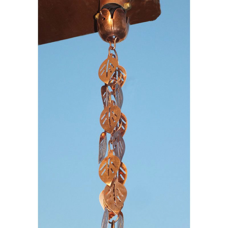 Pure Copper 8.5 Ft Leaves Rain Chain Rainwater Downspout - Image 3