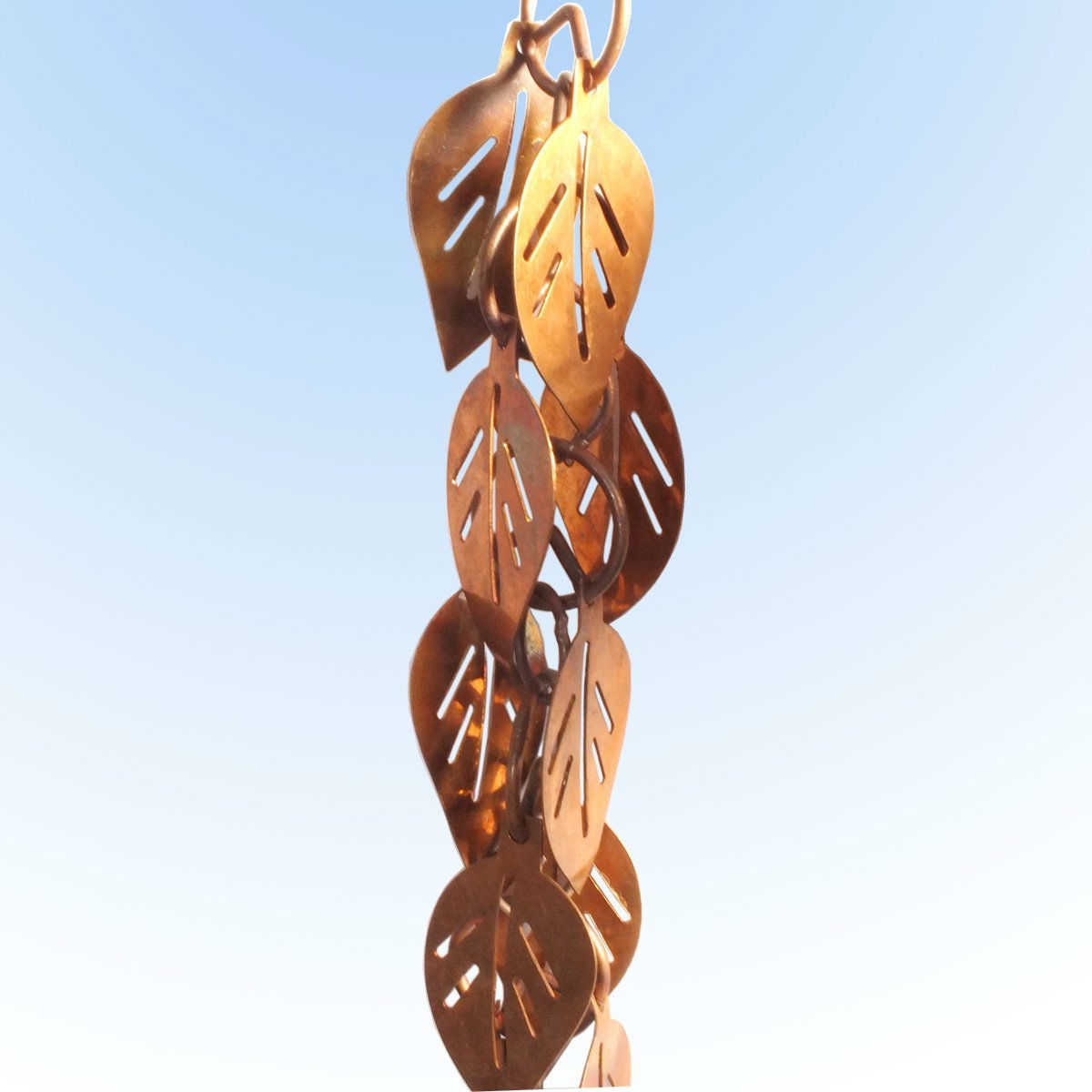 Pure Copper 8.5 Ft Leaves Rain Chain Rainwater Downspout - Image 4