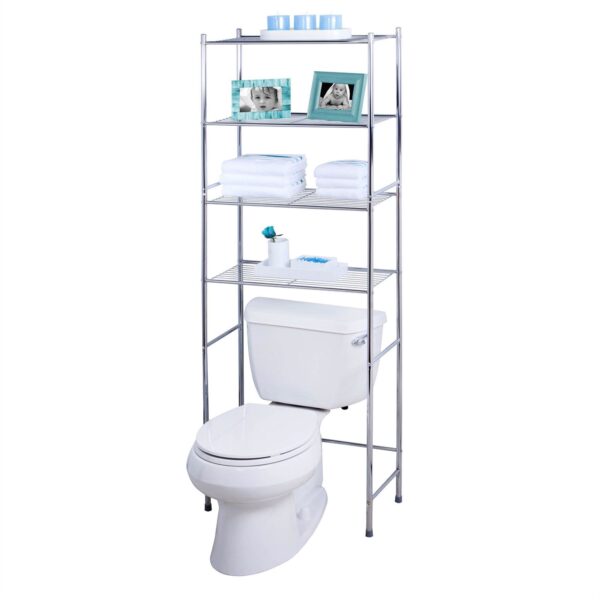 Bathroom Linen Tower Over the Toilet Shelving Unit in Chrome Metal Finish - Image 2