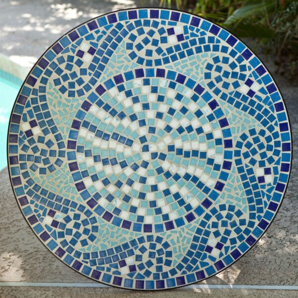 30-inch Round Metal Outdoor Bistro Patio Table with Hand-Laid Blue Tiles - Image 2