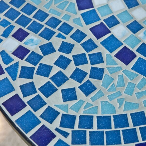 30-inch Round Metal Outdoor Bistro Patio Table with Hand-Laid Blue Tiles - Image 3
