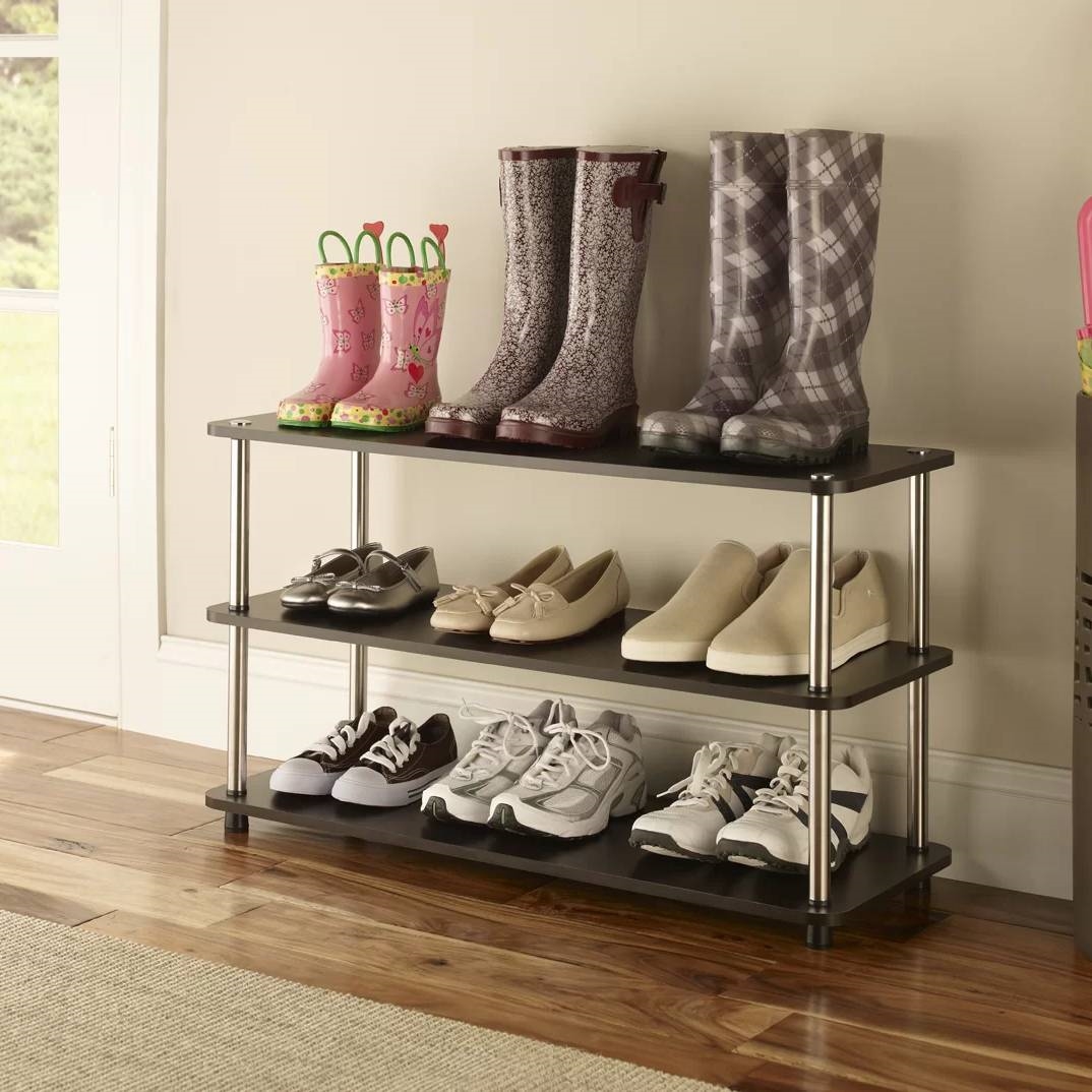 Espresso 3-Shelf Modern Shoe Rack - Holds up to 12 Pair of Shoes - Image 2