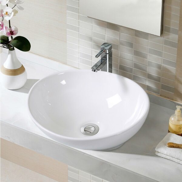 Contemporary Oval Basin Round Vessel Bathroom Sink in White - Image 3