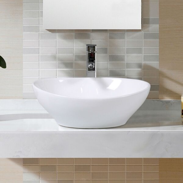Contemporary Oval Basin Round Vessel Bathroom Sink in White - Image 4